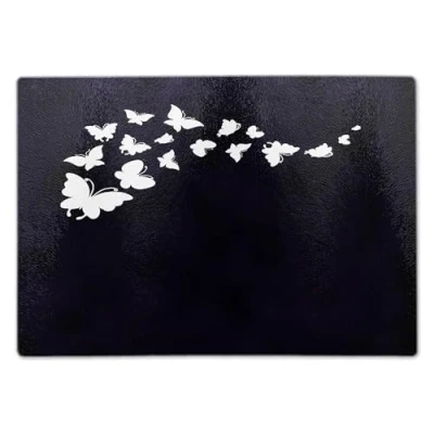 Image of ShopQuality4U Premium Medium Glass Cutting Board Cheese Butterfly Silhouette Design Kitchen Worktop Saver Protector