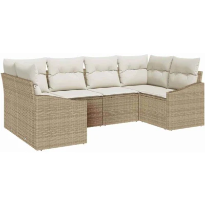 Image of vidaXL 6 Piece Garden Sofa Set with Cushions Beige Poly Rattan