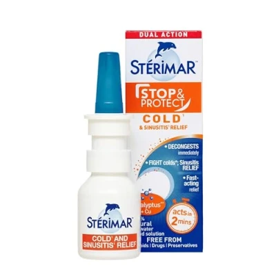 Image of Sterimar Stop and Protect Cold Sinusitis Relief, 100% Natural Sea Water Nasal Spray with Copper Eucalyptus, 20 ml