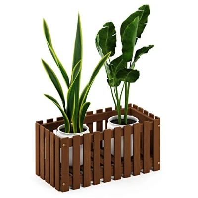 Image of Furinno Hardwood Slat Style Flower Planter Box, Wood, Natural, 63 (W) x 30.2 (H) 30.5 (D) cm