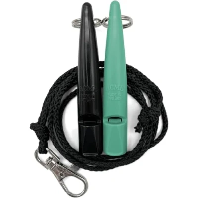 Image of ACME Dog Whistle No. 211.5 with Band Double Pack 2 Whistles Including Bands Ideal for Recall Loud and Far reaching (Black + Turquiose)