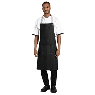 Image of Southside Bib Apron Denim Black 700mm x 1000mm Kitchen Cooking Baking Catering