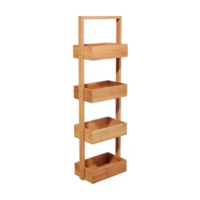 Image of Bamboo Shelf Unit with Four Baskets Ideal for Bathroom use.
