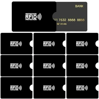 Image of LABUYI 10Pcs RFID Card Holder,Credit Protector,Card Protector Sleeves,RFID Blocking Sleeves,Anti Theft Credit RFID,for Women Men,6.2x9.2cm (Black)