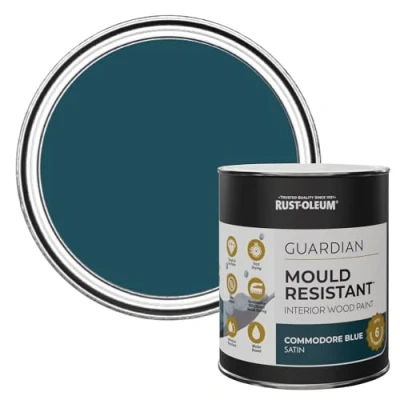 Image of Rust Oleum Blue Guardian Mould Resistant Interior Wood Paint in Satin Finish Commodore 750ml