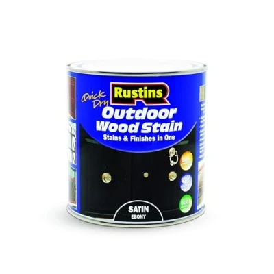 Image of Rustins Quick Dry Outdoor Wood Stain Ebony 1ltr Durable and Weather Resistant Finish, Fast Drying, Vibrant Color for Decks, Fences, &amp; Furniture, Available in Many Shades