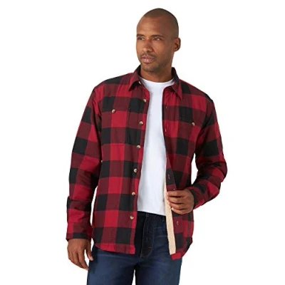 Image of Wrangler Authentics Men&#039;s Long Sleeve Jacket Shirt, Red Buffalo, L UK