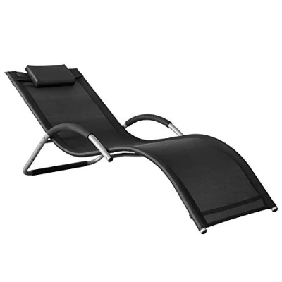 Image of SoBuy Outdoor Garden Sun Lounger Recliner Relaxing Chair Sunlounger with Headrest Black OGS38 SCH