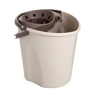 Image of TATAY ECOHOME Oval Mop Bucket, Polypropylene, BPA Free, Pressure Drainage, with Handles. Made in Spain. 100% recycled materials, Beige Colour. Measures 34 x 28 30,5 cm, Cream