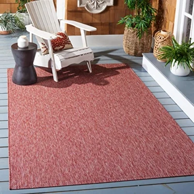 Image of SAFAVIEH Contemporary Rug for Indoor &amp; Outdoor Courtyard Collection, Short Pile, in Red and color, 79 X 152 cm