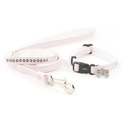 Image of Ancol Small Bite Jewel Collar (Adjusts 20 30 cm) and Lead (1m x 10 mm) Set Pink