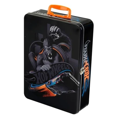 Image of Theo Klein 2881 Hot Wheels Storage Case I Metal SuitCase for up to 50 Cars Practical Compartments Dimensions: 37.5 cm x 26 8.5 Toy Children Aged 3 Years and Multi Colored
