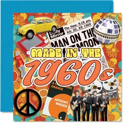 Image of Fun Birthday Cards for Men &amp; Women Made In The 60&#039;s 1960s Happy Card Grandad Nan Grandma Mum Dad Sister Brother Uncle Auntie Colleague Friend 145mm x Decade Greeting