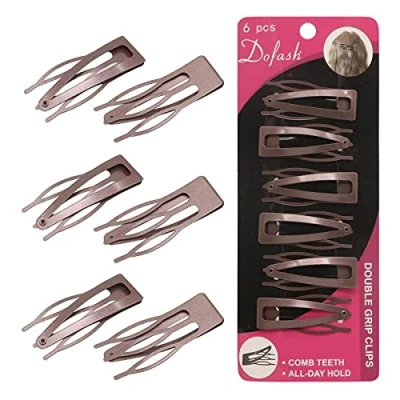 Image of Dofash Double Grip hair clips Barrettes Snap metal grips accessories (Brown 6pcs)