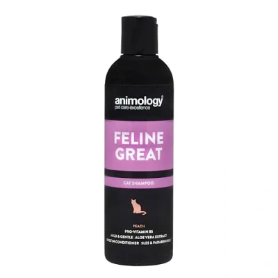 Image of Animology Feline Great Cat Shampoo For Clean and Healthy Coat with Peach Fragrance Skin Friendly, Innovative Formula Mild Gentle Grooming Shampoo, 250 ml (Pack of 1)
