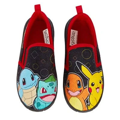 Image of Pokemon Slippers For Kids Boys Girls Pikachu Slip On House Shoes With Hard Wearing Indoor Outdoor Sole Black 9 UK Child