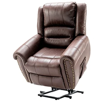 Image of Merax Power Lift Recliner Chair, Luxurious Breathable Massage, Heat Comfort and Big Size Heavy Duty Electric Faux Leather Sofa, USB Port Side Pockets, Brown, 104x106x102 CM