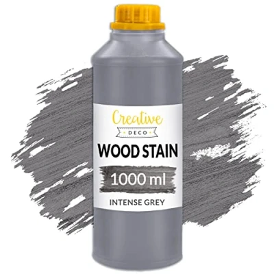 Image of Creative Deco Water Based Grey Wood Stain Indoor 1L Varnish for Concrete Brick Panelling Acrylic Finish Surface Protection Quick Drying Not Toxic &amp; Non Yellowing