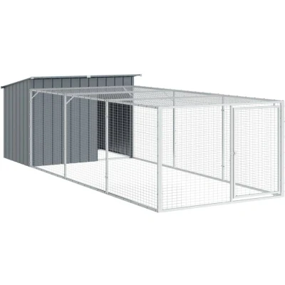 Image of vidaXL Dog House with Run Anthracite, Galvanised Steel, Mesh Design, 153x396x110 cm, Protective Roof, Easy Access Doors