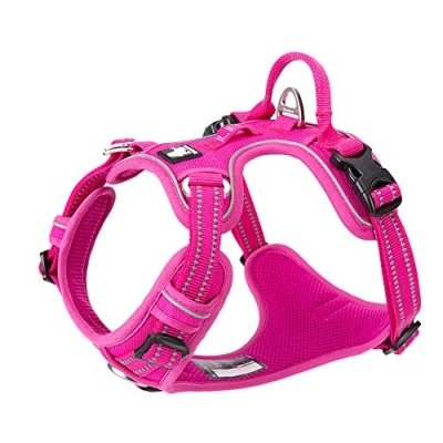 Image of Dog Harness No Pull Adjustable Reflective Step in Soft Nylon For Small Large Pet TLH56512(XS, Fuchsia)
