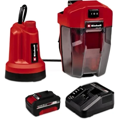 Image of Einhell Power X Change 18V Cordless Clean Water Pump With Battery And Charger Submersible For Emptying Pools Hot Tubs, Flat Suction Up To 1 mm, 4500 l/h, 0.8 Bar GE SP 18 LL Li Kit