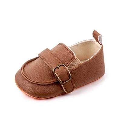 Image of MASOCIO Baby Shoes Boy Moccasin Infant Toddler Soft Sole Casual First Walking Crib Brown 12 18 Months