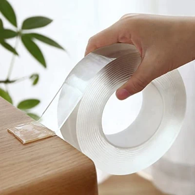 Image of HUALEI V 16.5FT Nano Double Sided Tape Heavy Duty Adhesive Mounting Tape,Clear &amp; Tough Sticky Poster Wall Tape,Multipurpose Picture Hanging Strips for Home Office(3cm*1mm)