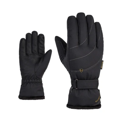 Image of Ziener Women&#039;s KAHLI Ski Gloves/Winter Sports Primaloft Plush Lining, Black.Gold Art, 6