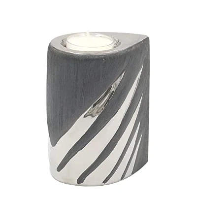 Image of Dekohelden24 213311 Modern Decorative Designer Ceramic Tea Light Holder in Silver Grey Dimensions L x W H 7 9 11 cm