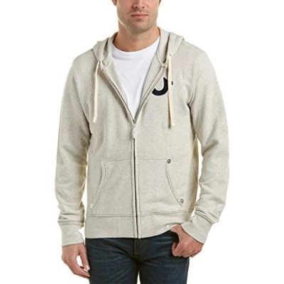 Image of True Religion Men&#039;s Buddha Logo Zip Hoodie Sweatshirt Hooded, Oatmeal, L