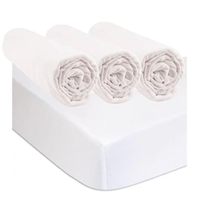 Image of 3 Fitted Sheets 40 x 80 cm Organic Cotton White + 2 Mattress Protectors