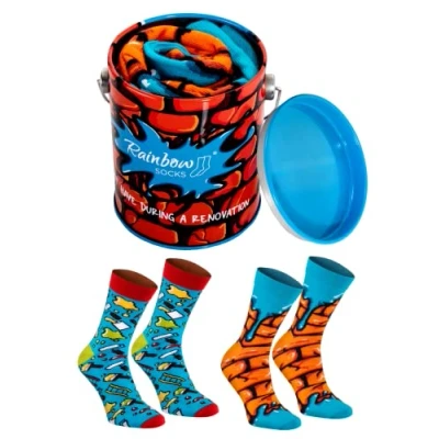Image of Rainbow Socks Women Men Novelty Paint Can Gift 2 Pairs Size 12 14