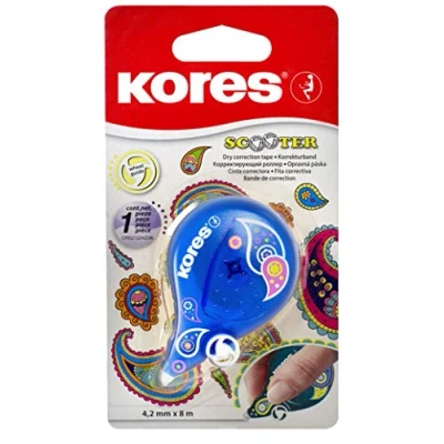 Image of Kores Scooter Paisley, Correction Tape No Peeling Dry Roller with Wheel Guide, Ergonomic School Supplies, Stationery Supplies Single Pack 8m x 4.2mm