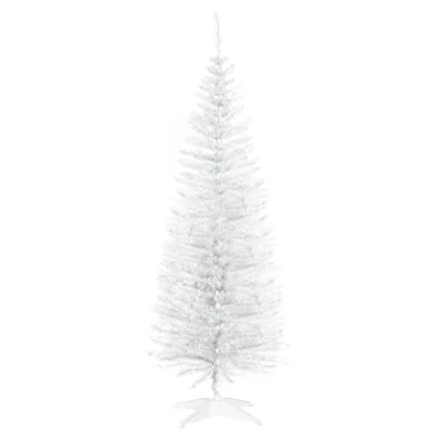 Image of HOMCOM 5ft Unlit Artificial Christmas Tree, Pencil Slim Xmas Tree with Solid Stand and Realistic Branches, White
