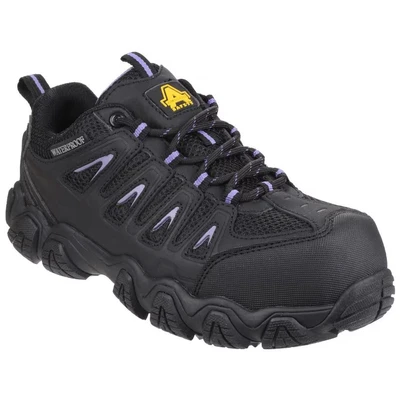 Image of Amblers Womens AS708 Waterproof Non Metal Ladies Safety Trainer Black Leather Size UK 5