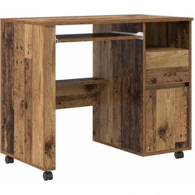 Image of vidaXL Brown Computer Desk Old Wood Particle board, Metal Standard
