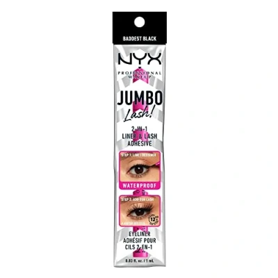 Image of NYX Professional Makeup 2 in 1 Liner &amp; Lash Adhesive, Long lasting Wear, Waterproof Formula, Felt tip Applicator, Jumbo Lash!, Baddest Black