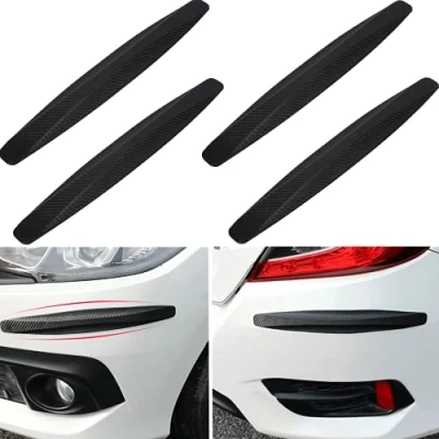Image of Car Bumper Guard Protector Strips 4PCS Corner Universal Rubber Front and Rear Anti Scratch Sticker (Black)