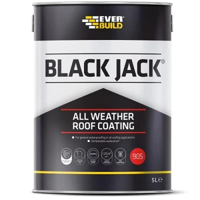 Image of Everbuild Black Jack 905 All Weather Roof Coating Solvent Based Fibre Reinforced Fast Drying Weatherproof 5 Litre