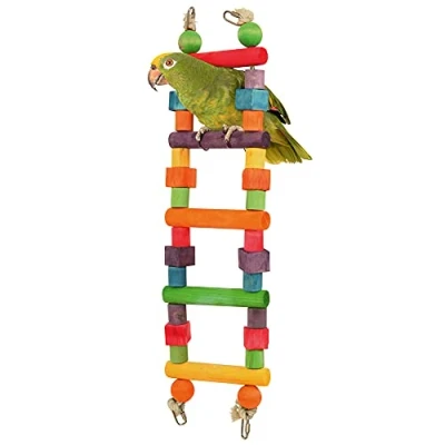 Image of Rainbow Wooden Parrot Ladder Small African Grey Amazon Cockatoo Conure Macaw