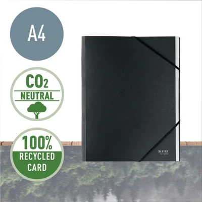 Image of Leitz A4 Card Divider Book File, Integrated Index with 6 Compartments, Elastic Band Closure, 100% Recyclable, Eco Friendly, Recycle Range, 39140095, Black