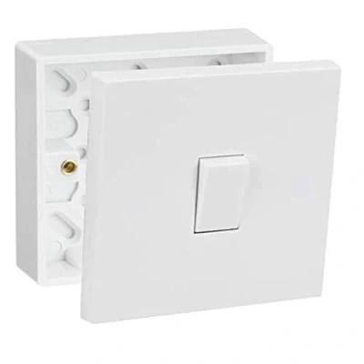 Image of SHPELEC® Square Edge White 10A 1 Gang 2 Way Light Switch and 25mm Surface Mount Pattress Box