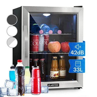 Image of KLARSTEIN Beer Fridge with Glass Door, 33L Table Top for Bedrooms &amp; Home Bar, Indoor/Outdoor Use