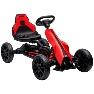 Image of HOMCOM Children Pedal Go Kart, Kids Ride On Race with Adjustable Seat, Swing Axle, Shock Absorption EVA Tyres, Handbrake, for Ages 3 8 Years, Red