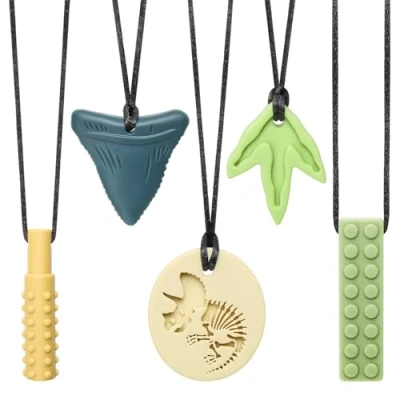 Image of CLDY 5 PCS Sensory chew Necklace, Toys for Autistic ADHD Biting Needs Children, Silicone Necklace Made from Food Grade Safety, Oral Motor Chewy Teether Boys Girls
