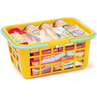 Image of Casdon 62801.AMA002 Colourful Toy Shopping Basket for Children Aged 2+ Comes with Miniature Versions of Popular Branded Foods