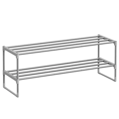 Image of SONGMICS 2 Tier Shoe Rack, Storage Organiser, Metal Fits 8 to 10 Pairs of Shoes, Stackable Shelf, for Hallway, Living Room, Bedroom, 30 x 92 34 cm, Grey LSA012G01