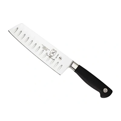 Image of Mercer Culinary Genesis 7 Inch Nakiri Granton Edge, Stainless Steel, Black, 38x10x3 cm