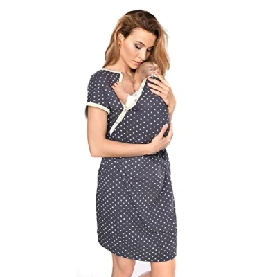 Image of MijaCulture Labour Maternity and Nursing Nightdress Delivery Gown 4123 (UK8 / S, Graphit/with hearts)