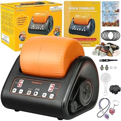 Image of Upgraded Rock Tumbler Kit, Complete Polisher Machine, Durable 1 Lb Barrel Great STEM Science Gift Adult, 9 Day Timer &amp; 3 Speed Motor, Include Rocks, Grits and DIY Tools